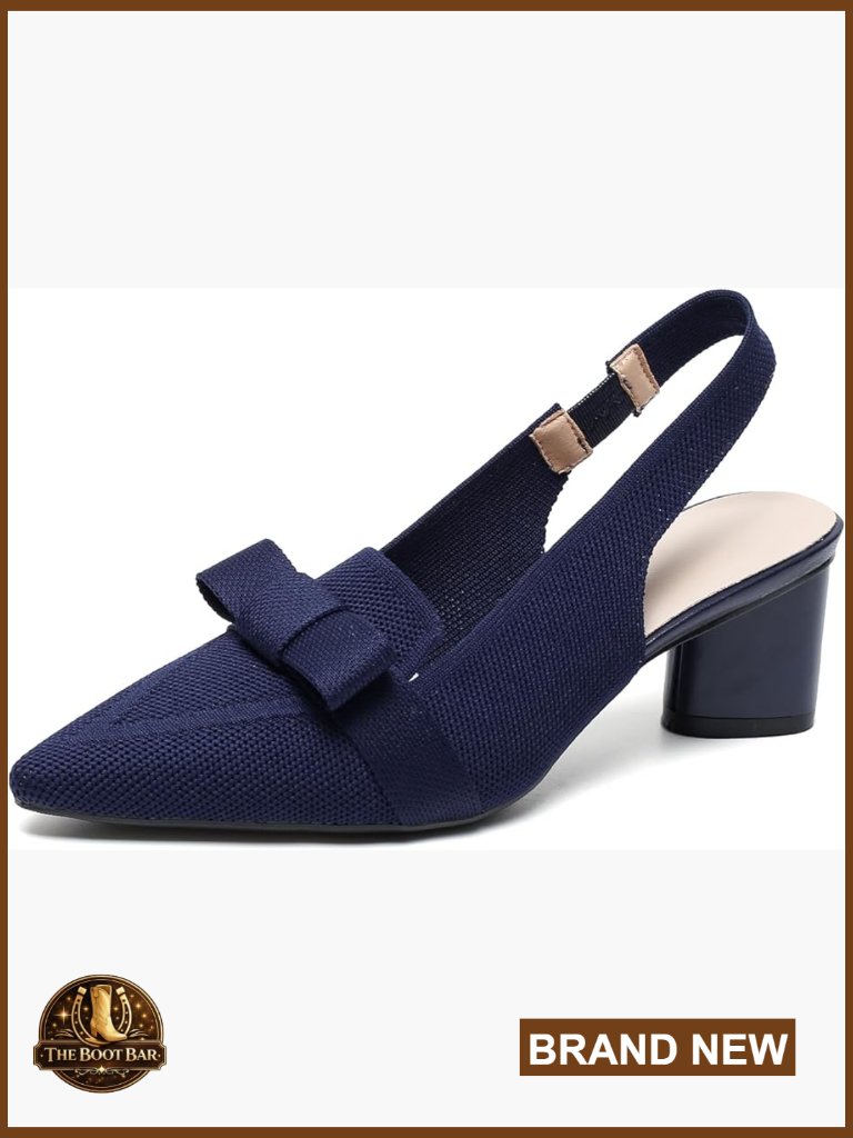 Knitted Pointed Toe Slingback Chunky Heel Pumps - Slip On Office Shoes